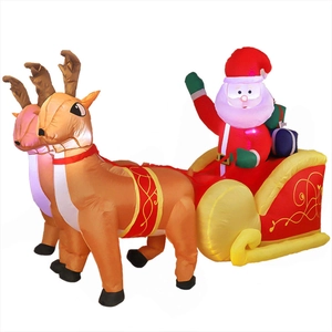 Christmas Inflatable Santa Claus On Sleigh With Reindeer Built-in LED Lights For Outdoor Yard Garden Holiday Decoration US UK EU AU Plug