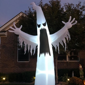 Luminous inflatable Halloween ghost with pumpkin head for spooky outdoor garden decor
