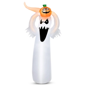 Inflatable Halloween white ghost with pumpkin head and built-in glowing light
