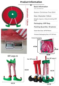 Detail view of 120cm Christmas tree skirt and striped elf leg ornaments with bells