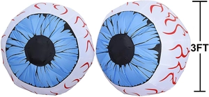 Detail of 3FT inflatable Halloween eyeballs with blue iris and red blood veins