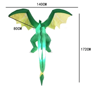 Detailed dimensions of inflatable green Halloween dragon with light-up feature