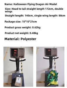 Inflatable Halloween flying dragon showing 0.62kg package weight and 172cm dimensions