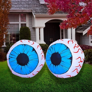 Set of two inflatable Halloween eyeballs with LED lights for lawn and garden decor