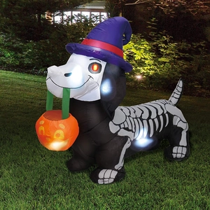 Teckel squelette gonflable d'Halloween de 1,5m avec lumières LED pour jardin