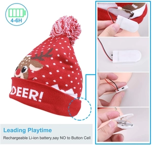 Detail of the built-in rechargeable lithium battery system in the glowing knit hat