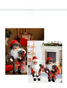 Detailed view of musical Santa Claus figurine with gift bag in cozy home setting