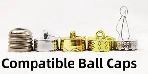 Detail of assorted gold and silver ornament replacement caps with embossed patterns