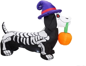 Détail de teckel gonflable Halloween de 1,5 m avec LED, chapeau de sorcière et citrouille