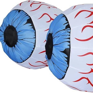 Inflatable Halloween glowing eyeballs with blue iris and red bloodshot vein patterns