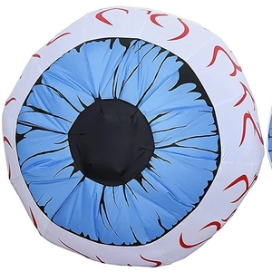 Set of 2 inflatable Halloween glowing eyeballs with red bloodshot veins and blue irises
