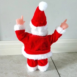 Rear view of musical dancing Santa Claus electric plush doll ornament for Christmas decor
