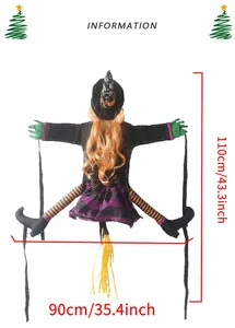 Detailed size chart for 110cm Halloween crashing witch outdoor decoration with dimensions