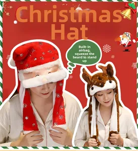 Moving ears Christmas plush hats featuring Santa and Reindeer with airbag controls