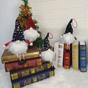 Vierer-Set leuchtende Weihnachtsgnome mit Paillettenmützen und langen Beinen als Dekoration