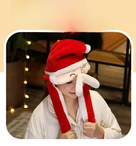 Detail of plush Santa hat with movable ears and warm faux fur material for winter
