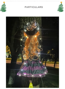 Outdoor Halloween tree-crashing witch with LED lights and purple striped skirt