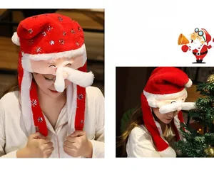 Detail of plush Santa hat with movable ears and silver sequin snowflake patterns