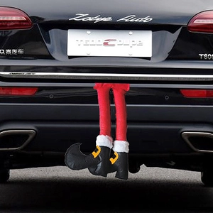 Christmas elf legs car trunk decoration with red striped limbs and black curled boots