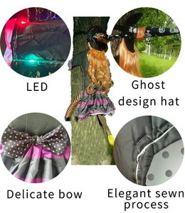 Detail of LED lights and ghost pattern on climbing tree witch for Halloween garden decor