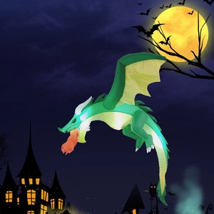 Inflatable Halloween dragon with LED lights and flame effect for outdoor spooky decoration