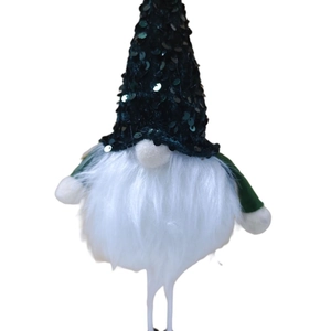 Weihnachtswichtel mit grünem Paillettenhut und weißem Bart beleuchtete Dekoration