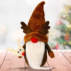 Christmas gnome plush doll with reindeer antlers and white beard for holiday decoration