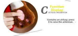 Detail of the air-bag mechanism in plush reindeer hat with moving ears feature