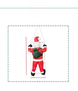 Detailed view of a 60cm climbing Santa Claus plush on a rope ladder for Christmas decor