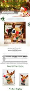 Detailed size chart for Christmas plush reindeer toy with dimensions and specifications