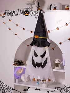 Decorazione di fantasma di Halloween con cappello da strega nero e luci LED per interni