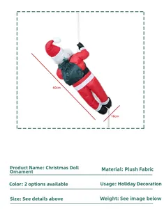 60cm Santa Claus plush hanging doll in red velvet fabric for festive holiday decoration