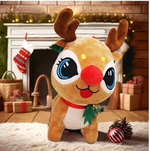 Adorable Cartoon Christmas Reindeer Plush Toy Soft Stuffed Animal Deer Doll With Bell And Scarf Holiday Home Decoration For Kids Gift