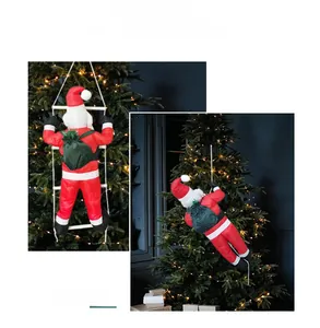 Detail of 60cm Santa Claus figurine hanging on Christmas tree with gift bag