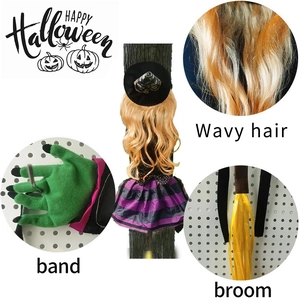 Halloween crashing witch tree decoration with purple dress, yellow hair and LED lights