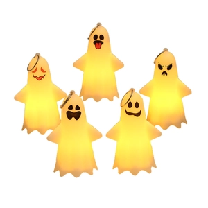 Five-piece Halloween ghost LED lanterns with assorted expressions and hanging hooks