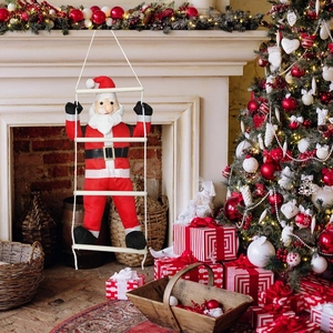 60cm Santa Claus climbing white rope ladder decoration for festive Christmas home decor