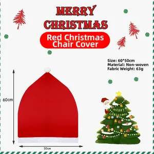Detail view of 60x50cm red Santa hat chair cover made of non-woven fabric