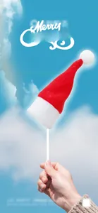 Mini Christmas hat lollipop topper made of red and white non-woven fabric held outdoors