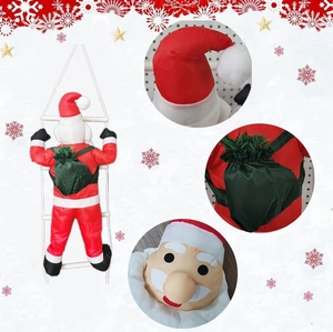 60cm climbing Santa Claus doll on white rope ladder with festive green gift bag