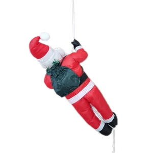 60cm climbing Santa Claus doll with red velvet suit and green gift bag on white background