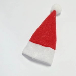 Classic red and white mini non-woven Christmas hat decoration with white plush pom-pom
