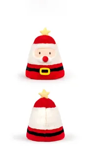 Front and back view of a plush Santa Claus hat toy with a yellow star and soft textures