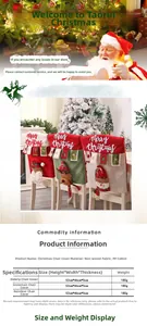 Detailed size chart for Christmas chair covers featuring Santa, snowman and elk designs