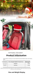 Christmas car headrest cover in red and white plush material sized 34x34cm