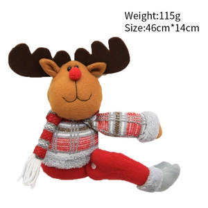 Christmas reindeer plush curtain buckle doll with red plaid sweater and long legs