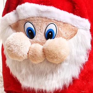 Plush Santa Claus gift bag in red velvet with a fluffy white beard and soft 3D details