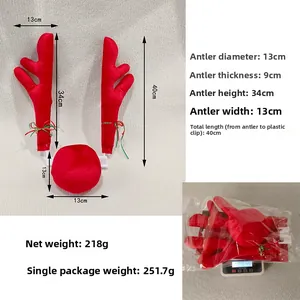 Detailed size and weight chart for red plush reindeer antlers car Christmas decoration