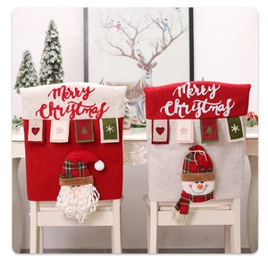 Christmas chair covers featuring 3D Santa and Snowman designs with Merry Christmas text