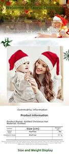 Size chart for adult and child red knitted Christmas hats with dimensions and weights